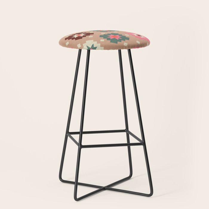Festive Winter Quilt Tiles With Stars Stool