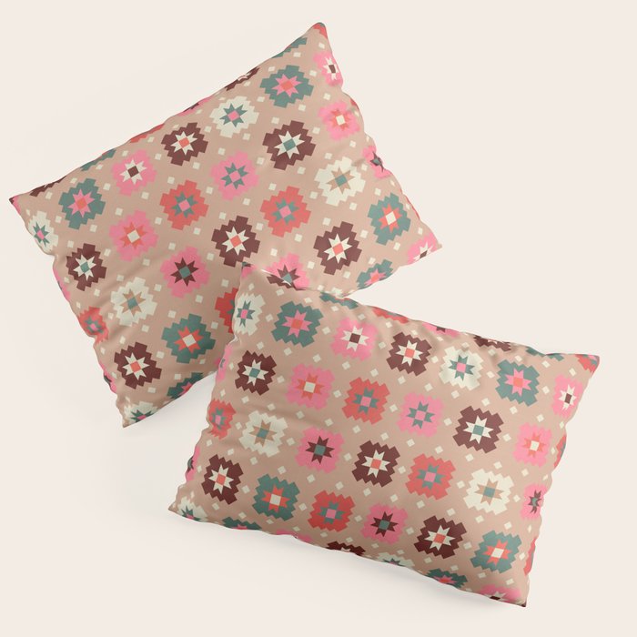 Festive Winter Quilt Tiles With Stars Pillow Sham