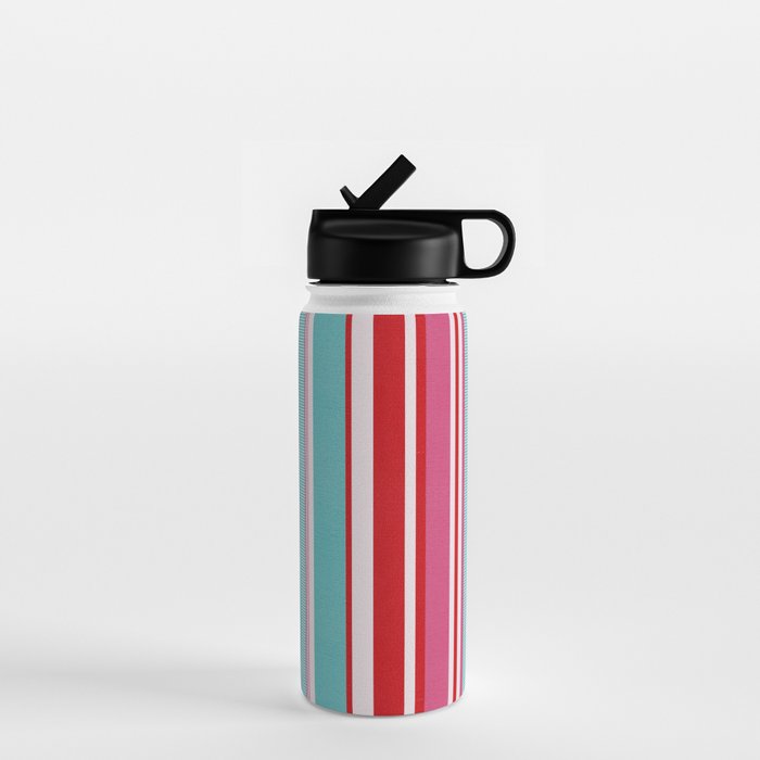 Bold Color Play Pink And Turquoise Stripes Water Bottle