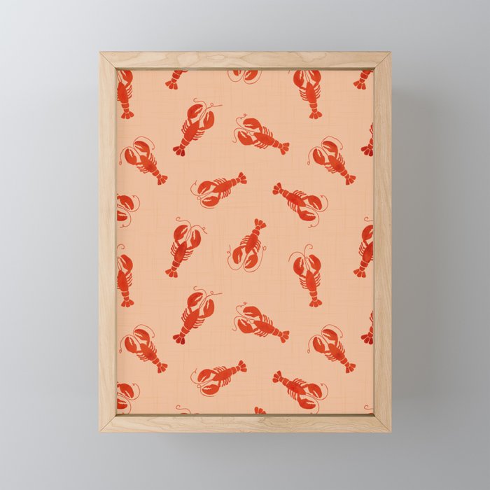 Classic Red Lobsters Pattern On Peach Mini Art Print