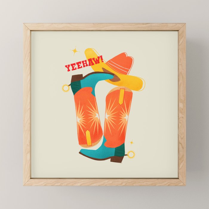Yeehaw! Bright Cowboy Boots Mini Art Print