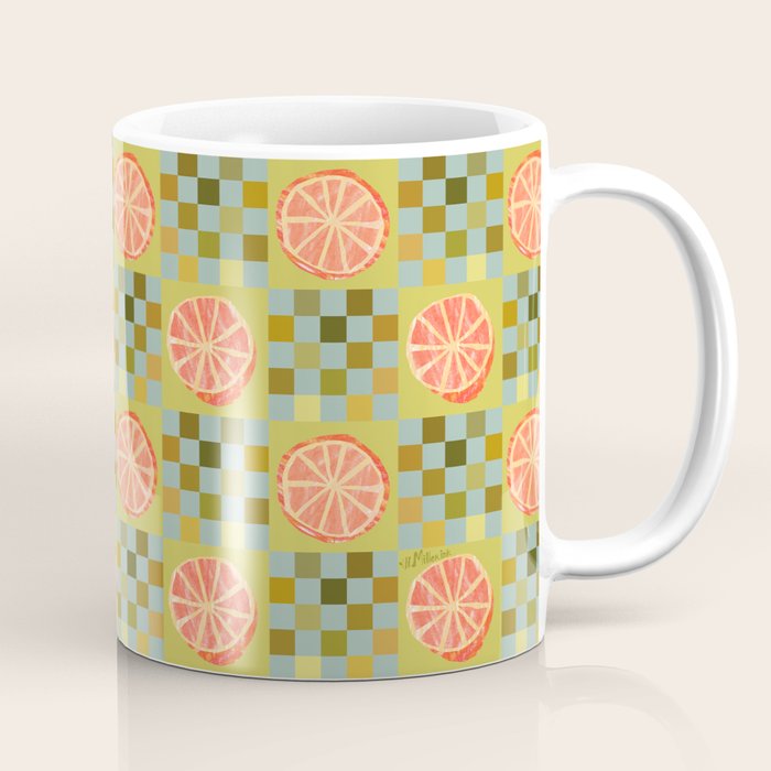 Checkered Citrus Fruit In Sage & Orange Coffee Mug