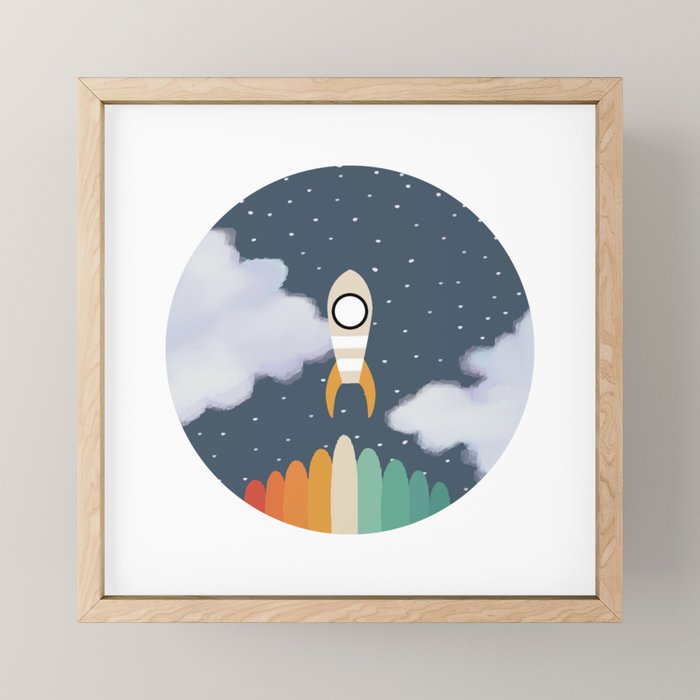 Space Rocket Print, Galaxy Outer Space Pattern Mini Art Print