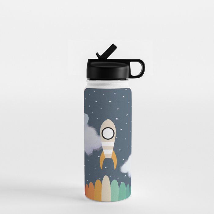 Space Rocket Print, Galaxy Outer Space Pattern Water Bottle