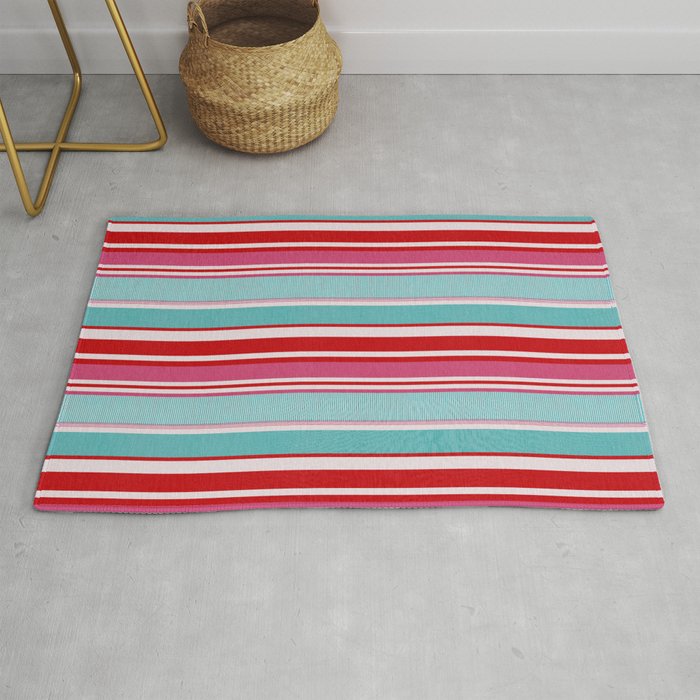 Bold Color Play Pink And Turquoise Stripes Rug
