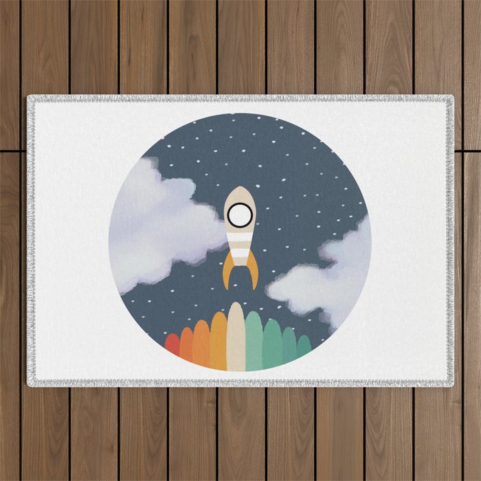 Space Rocket Print, Galaxy Outer Space Pattern Outdoor Rug