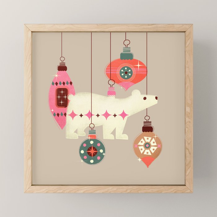 Festive Baubles With A Polar Bear Mini Art Print