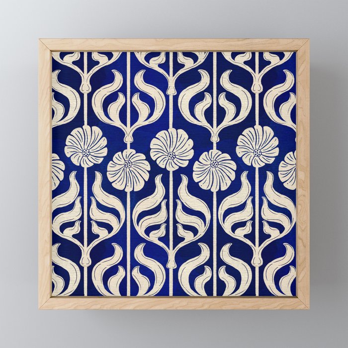 Art Deco Florals On Dark Blue Mini Art Print