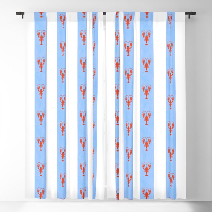 Red Lobsters On Hand-Painted Bright Blue Stripes Window Curtain