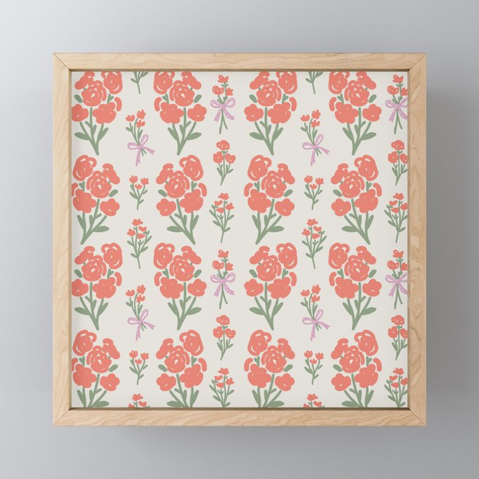 Preppy Grandmillennial Cute Red Flowers Mini Art Print