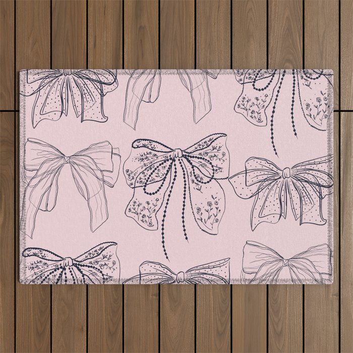 Romantic Lace Bows Pink Pattern Outdoor Rug