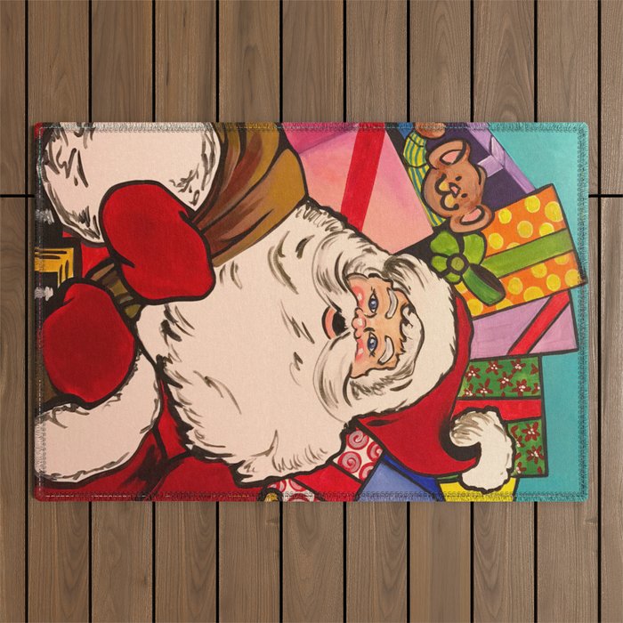 Santa Claus With Boxes Of Presents Outdoor Rug
