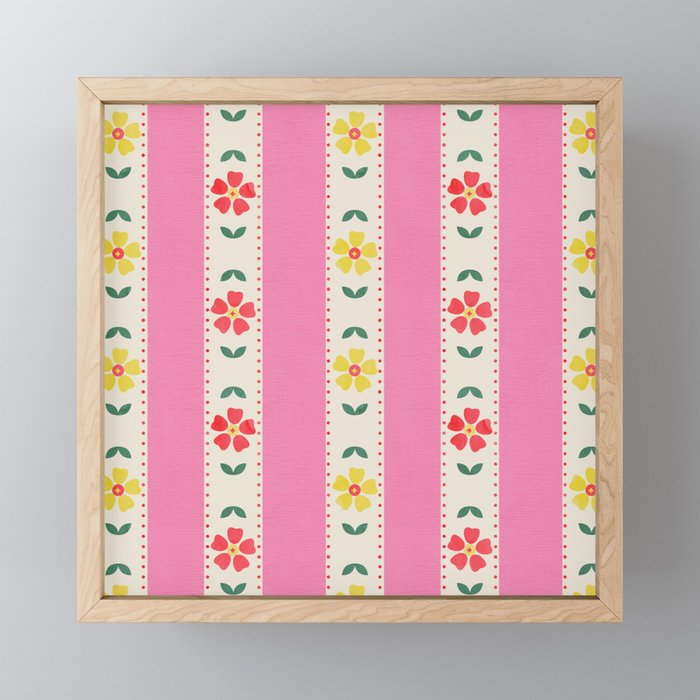 Granny Style Vintage Florals On Pink Stripes Mini Art Print