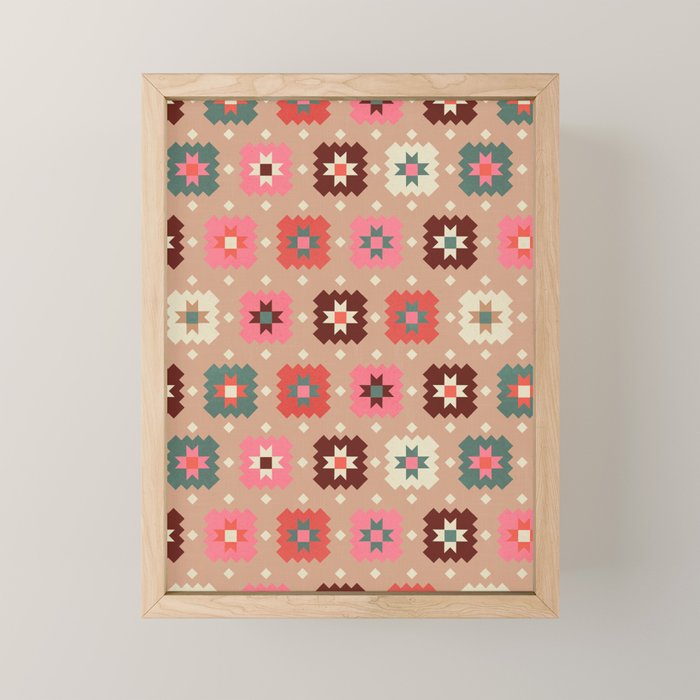 Festive Winter Quilt Tiles With Stars Mini Art Print