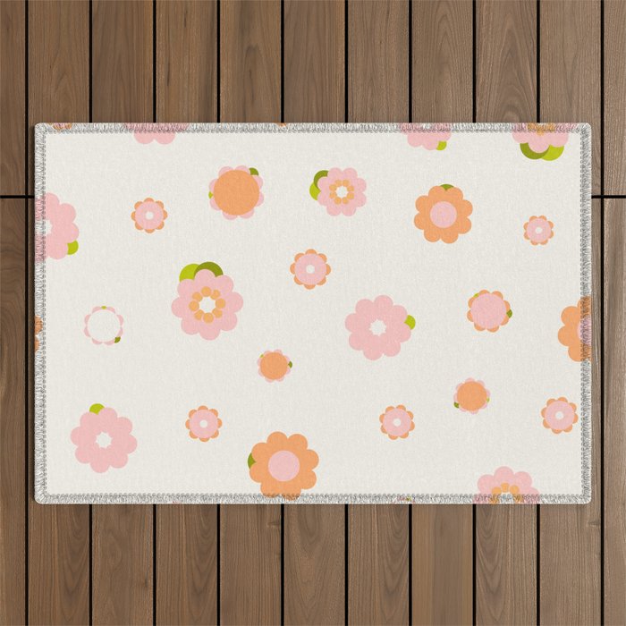 Peach Pink And Orange Flowers Pattern Outdoor Rug