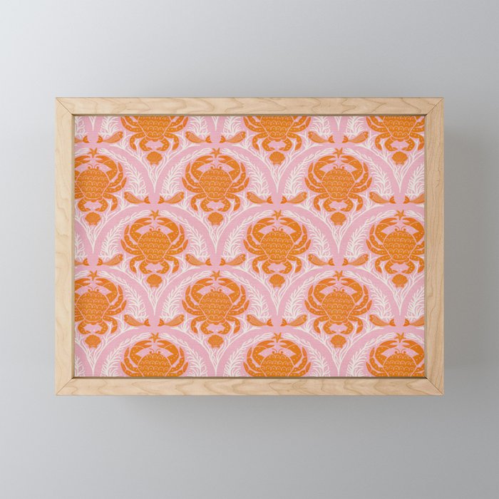 Orange Crab On Pink Pattern Mini Art Print
