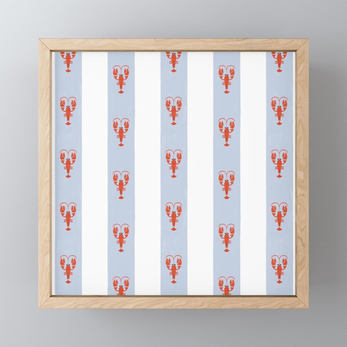 Red Lobsters On Hand-Painted Blue Stripes Mini Art Print