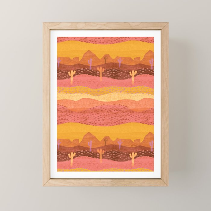 Vintage Western Desert Landscape In Golden Sunrise & Peach Mini Art Print