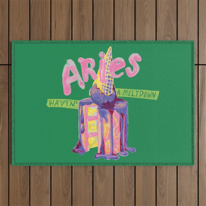 Aries Dessert In Kelly Green & Pink Outdoor Rug