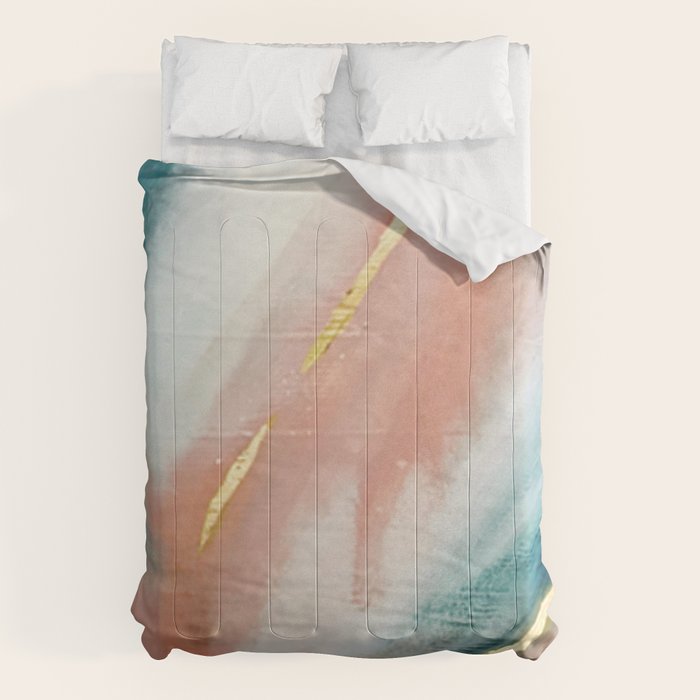 Celestial [3]: A Minimal Abstract Mixed-Media Piece In Pink, Blue, And Gold By Alyssa Hamilton Art Comforter