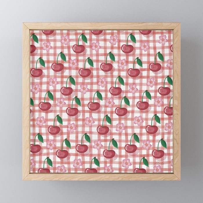 Watercolor Cherry Blossom Picnic Pattern Mini Art Print