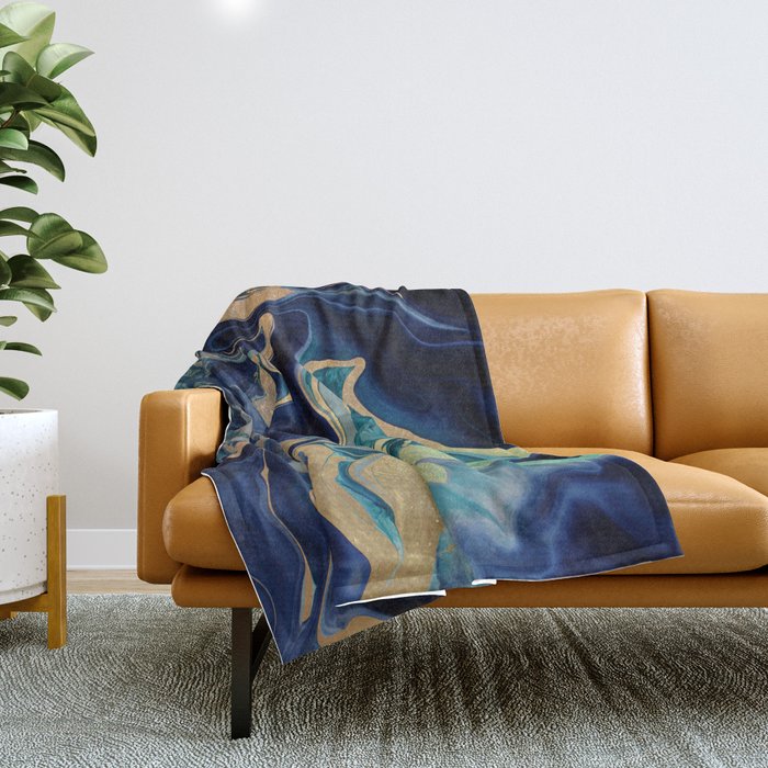 Dramaqueen - Gold Indigo Marble Throw Blanket