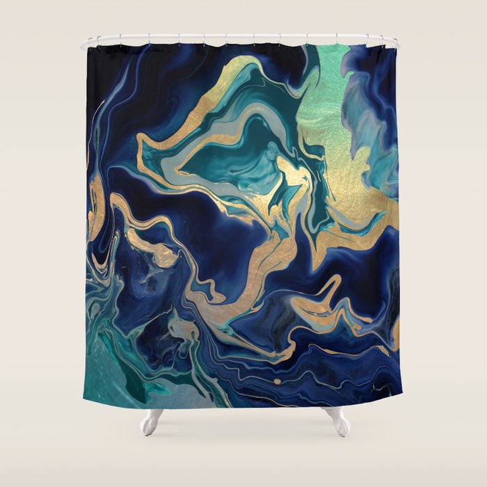 Dramaqueen - Gold Indigo Marble Shower Curtain