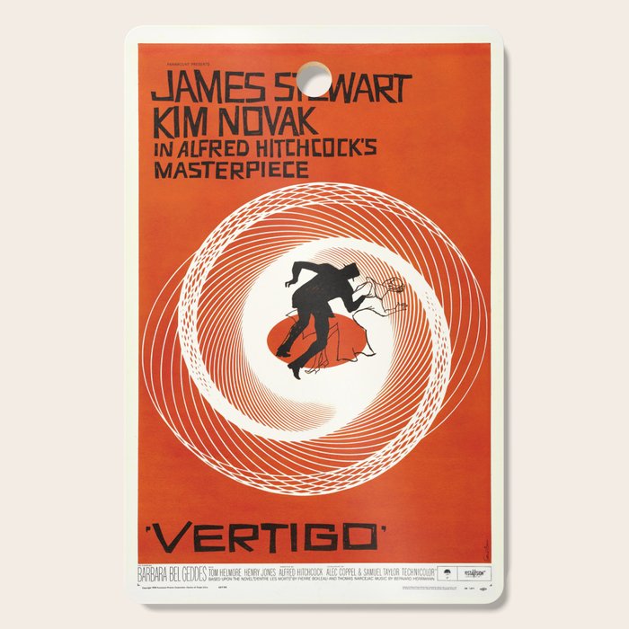 Alfred Hitchcock Vintage Movie Poster, Vertigo Cutting Board