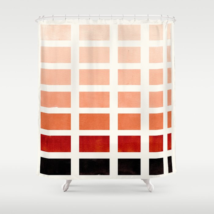 Burnt Sienna Watercolor Gouache Painting Geometric Square Staggered Pattern Shower Curtain