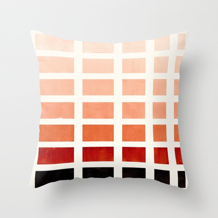 Burnt Sienna Watercolor Gouache Painting Geometric Square Staggered Pattern Throw Pillow