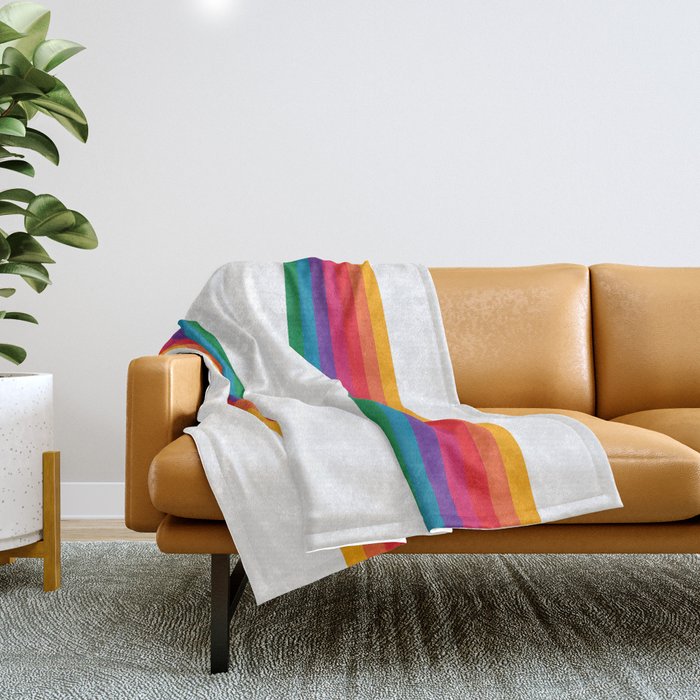 Retro Bright Rainbow - Straight Throw Blanket
