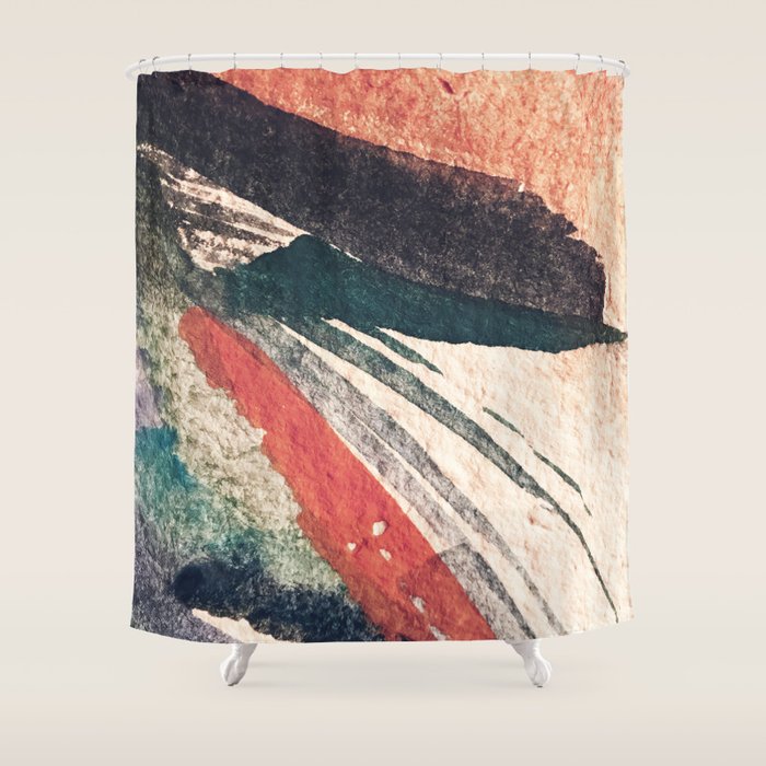 Thunder&Lightning {3}: Minimal Watercolor Abstract In Pinks, Blues, And Greens Shower Curtain