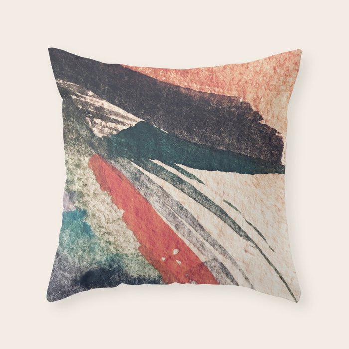 Thunder&Lightning {3}: Minimal Watercolor Abstract In Pinks, Blues, And Greens Throw Pillow