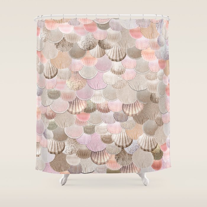 Mermaid Shells - Coral Rosegold Shower Curtain