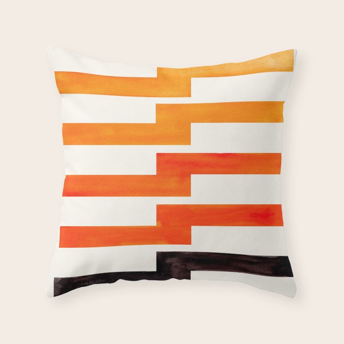 Orange & Black Geometric Minimal Mid Century Modern Lightning Bolt Pattern Watercolor Art Throw Pillow