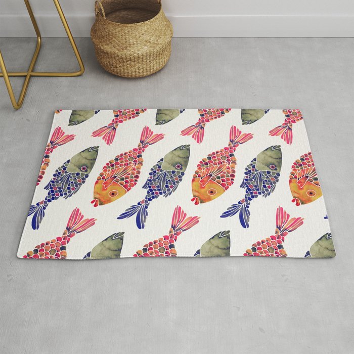 Indonesian Fish Duo - Navy & Coral Palette Rug