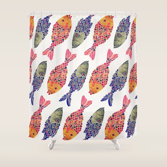 Indonesian Fish Duo - Navy & Coral Palette Shower Curtain