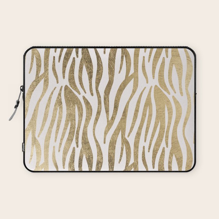 Chic Faux Gold White Modern Zebra Animal Print Pattern Laptop Sleeve