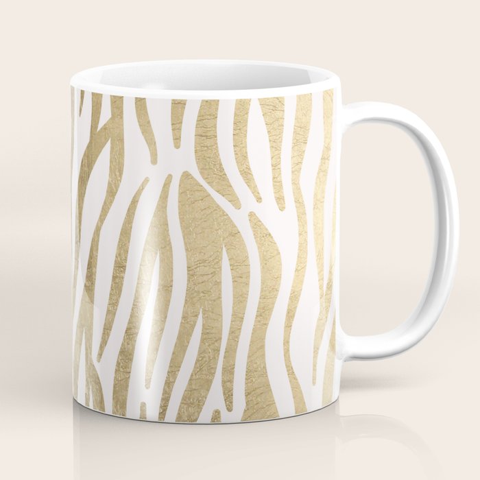 Chic Faux Gold White Modern Zebra Animal Print Pattern Coffee Mug