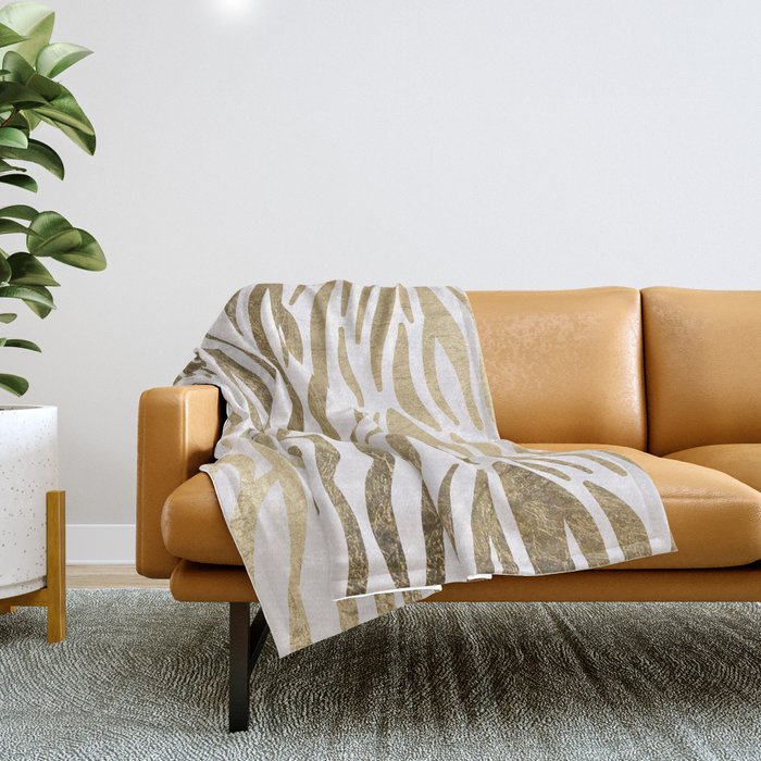 Chic Faux Gold White Modern Zebra Animal Print Pattern Throw Blanket