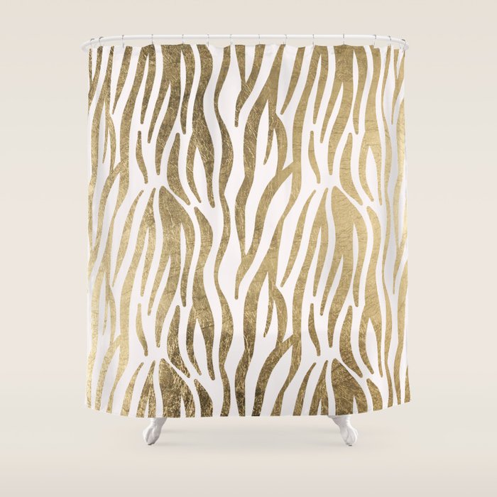 Chic Faux Gold White Modern Zebra Animal Print Pattern Shower Curtain