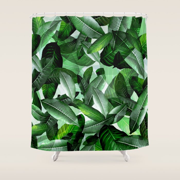 Banana Palm Leaf Tropical Jungle Green Shower Curtain