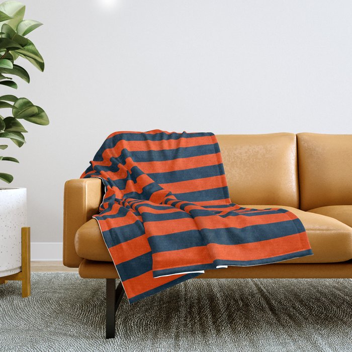 Orange Pop & Navy Blue Tent Stripe Throw Blanket