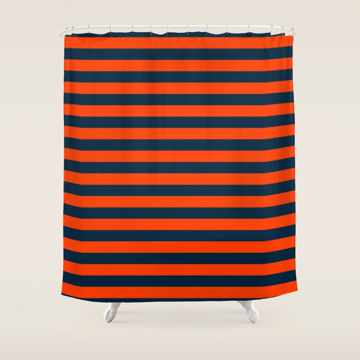 Orange Pop & Navy Blue Tent Stripe Shower Curtain
