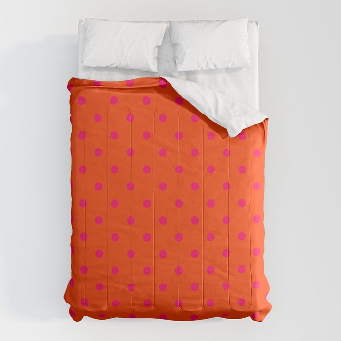 Orange Pop And Hot Neon Pink Polka Dots Comforter