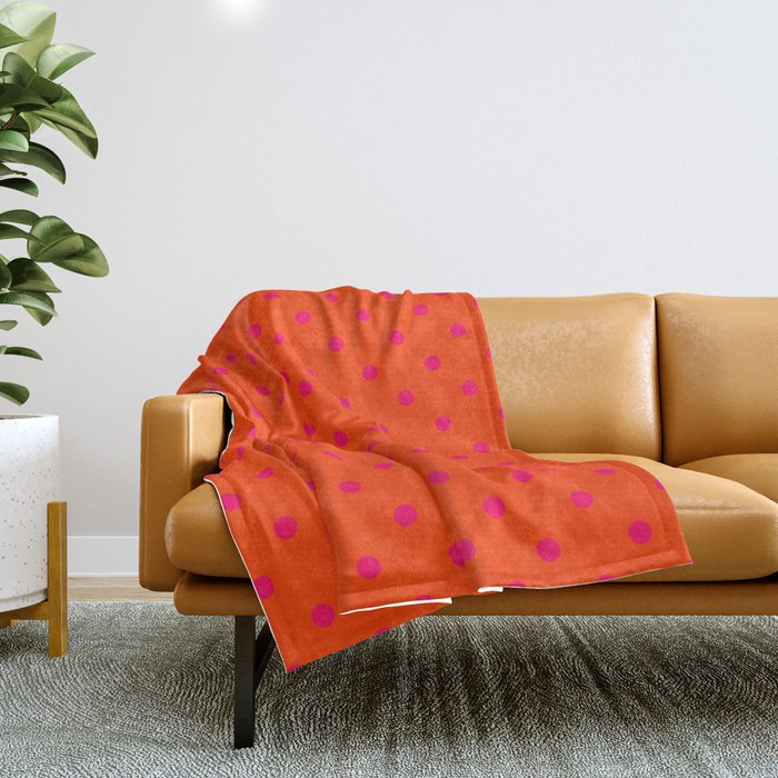 Orange Pop And Hot Neon Pink Polka Dots Throw Blanket