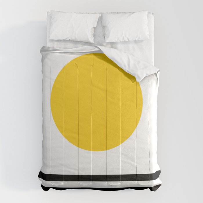 Midcentury Yellow Minimalist Sunset With Black Stripes Comforter