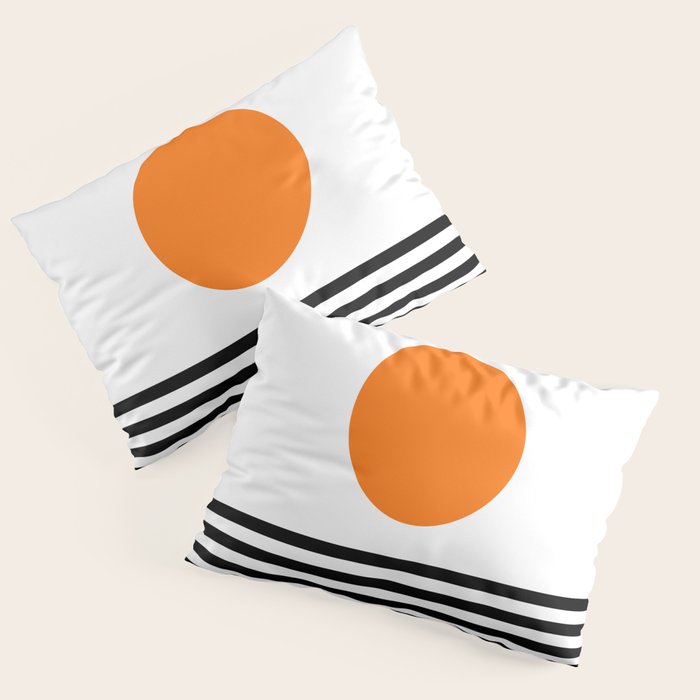 Orange Zen Sunset Minimalist Art Black Stripes Simple Art Pillow Sham