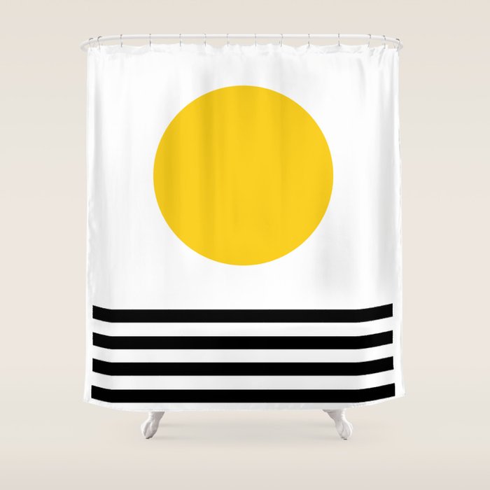 Midcentury Yellow Minimalist Sunset With Black Stripes Shower Curtain