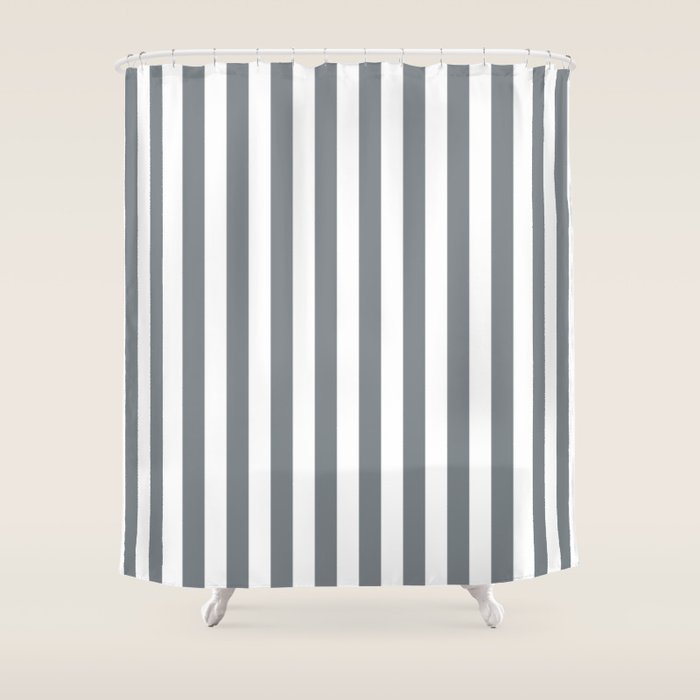 Large Smoke Grey And White Vertical Cabana Tent Stripes Shower Curtain